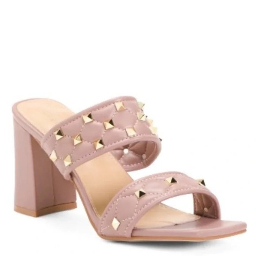 Nicole Miller Women’s Studded Quilted Band Heel Sandal, Blush Pink Size 6